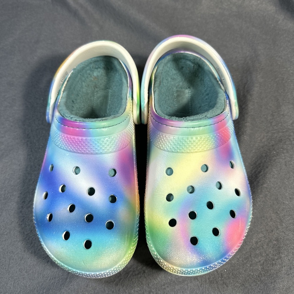 Crocs Classic Lined Clog M4 W6 Rainbow Ombre Fuzzy Cozy Slip On Shoes Multicolor - Picture 6 of 16